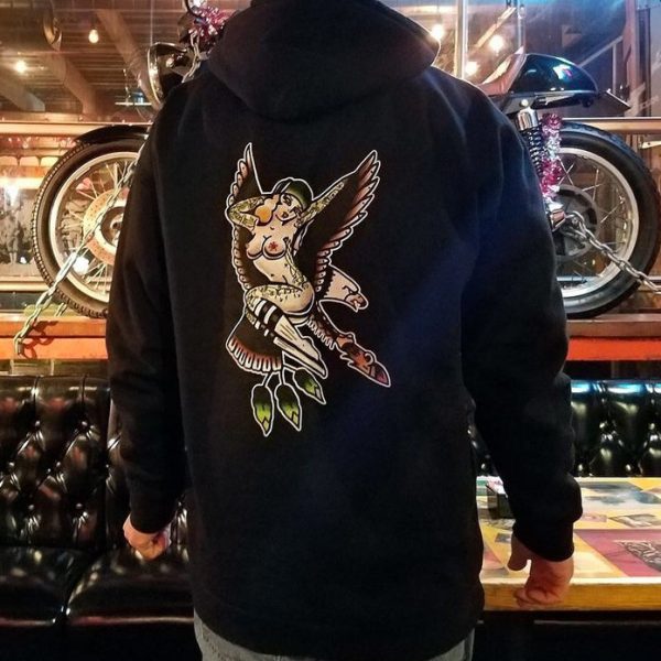 Full Color Eagle Pinup Mens Pullover Hoodie For Sale