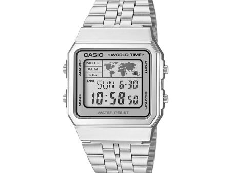 Reloj World Time Casio Vintage A500WA-7DF Plateado Full Fashion