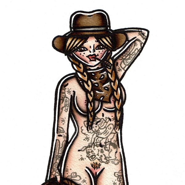 Rope Cowgirl Pinup Original Painting on Sale