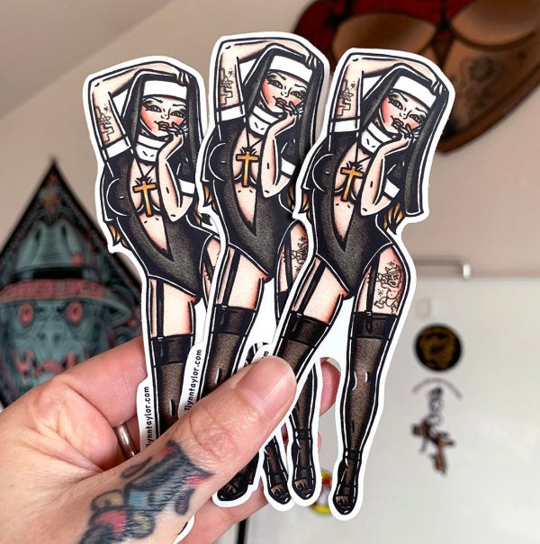 Nun Pinup Sticker For Cheap