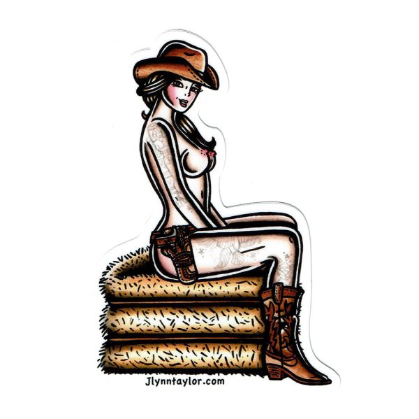 Haystack Cowgirl Pinup Sticker For Discount