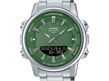 Casio Análogo-Digital AMW-880D-3AV Full Acero Verde For Sale