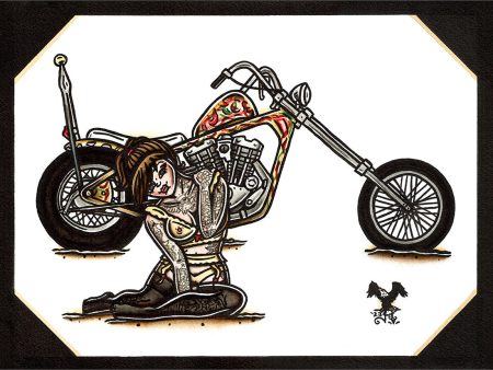 1971 Ironhead Chopper Pinup (Yellow, Red and Green) Original Painting For Sale