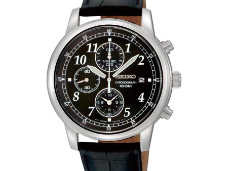 Reloj Seiko Chronograph SNDC33P1 Quartz Correa de Cuero Negro Fashion