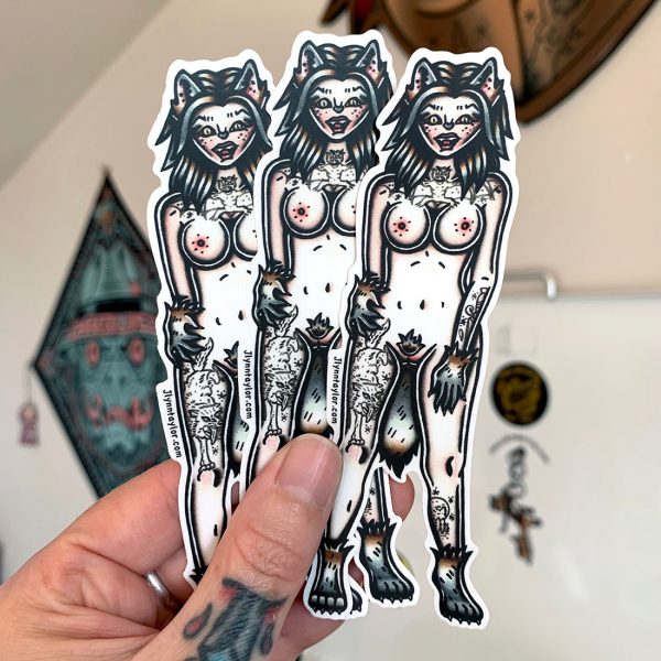 Werewolf Pinup Sticker For Sale