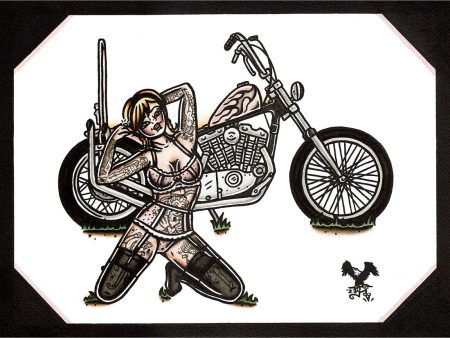 1971 Ironhead Chopper Pinup (Pink with Flames) Original Painting on Sale