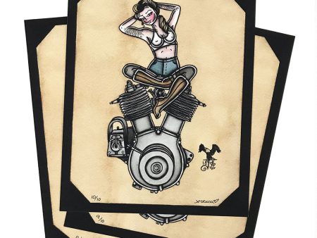 1909 V-Twin Engine Pinup Print Hot on Sale