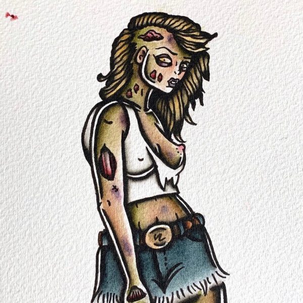 Zombie Pinup Original Painting Online Sale