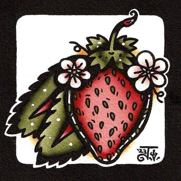 Strawberry Scrap Paper Original Painting Fashion