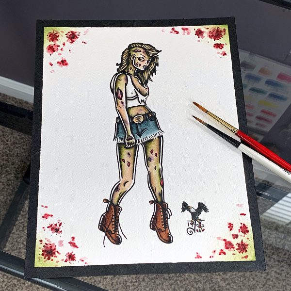 Zombie Pinup Original Painting Online Sale