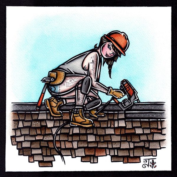 Roofer Pinup Original Painting on Sale