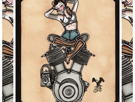 1909 V-Twin Engine Pinup Original Painting Online Hot Sale