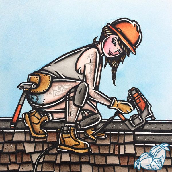 Roofer Pinup Original Painting on Sale