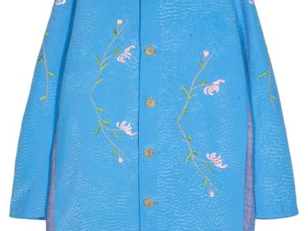 Flower-Embroidered Cotton Coat Sale